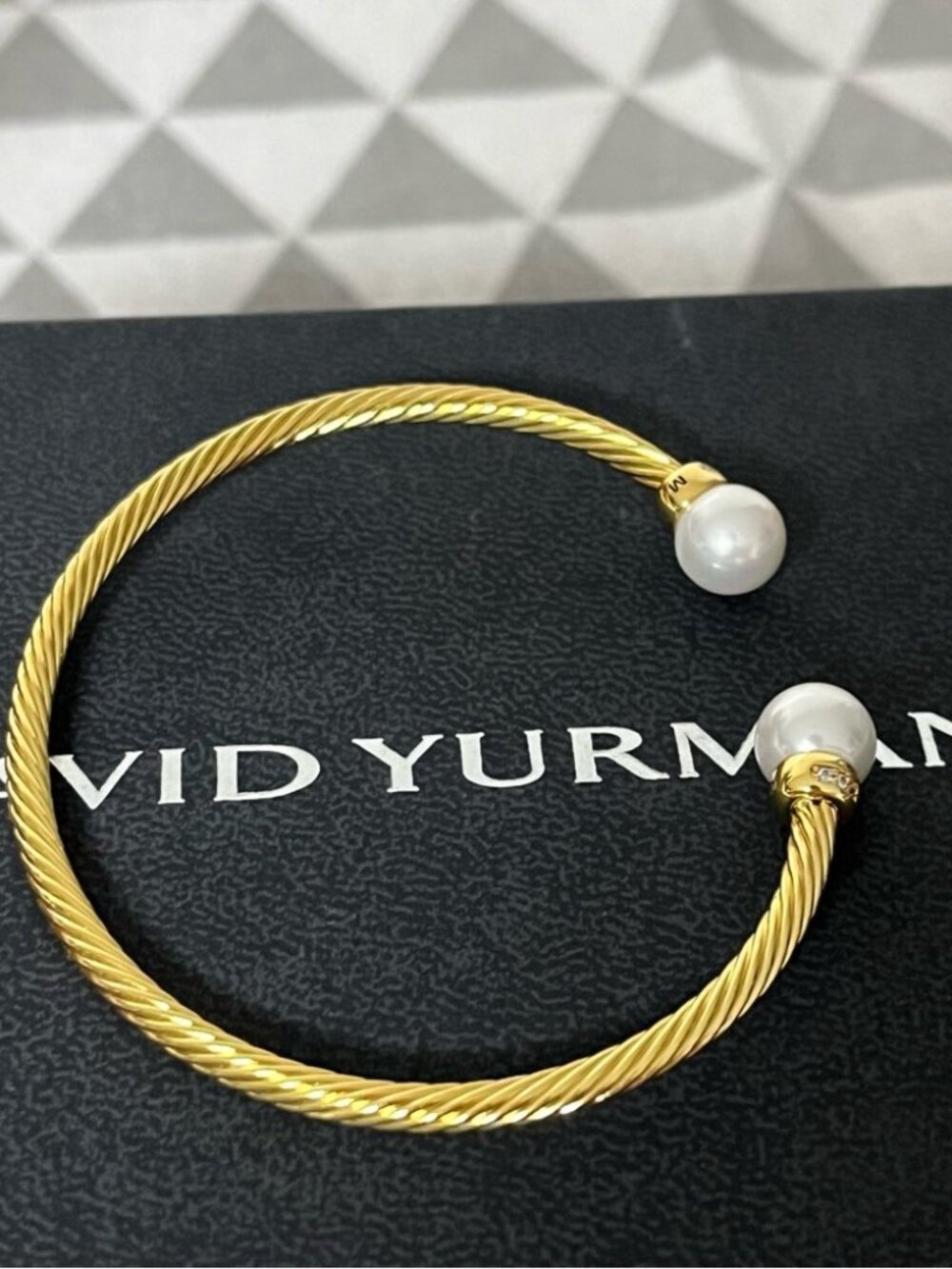 💕David Yurman Gold Cable Pearl Cuff Bracelet
